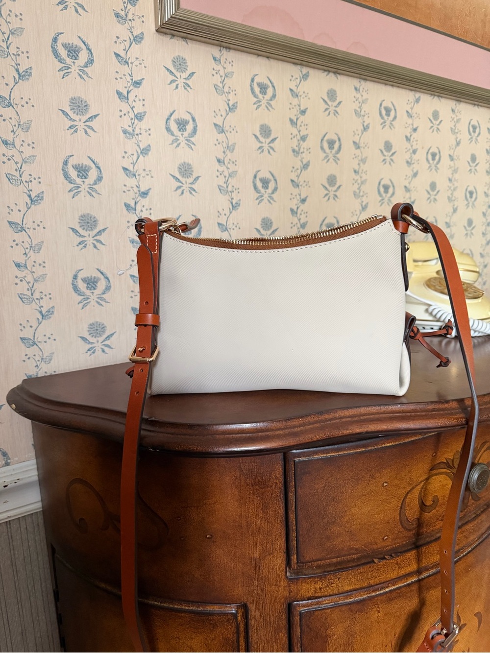 Dooney & Bourke Ivory Crossbody with Brown Leather Trim - Picture 4 of 11